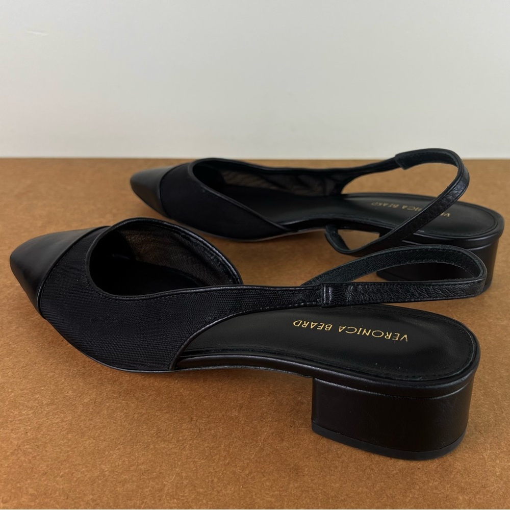 Veronica Beard Cecile Cap Toe Mesh Leather Trim Slingback Black 7.5 - Picture 6 of 13